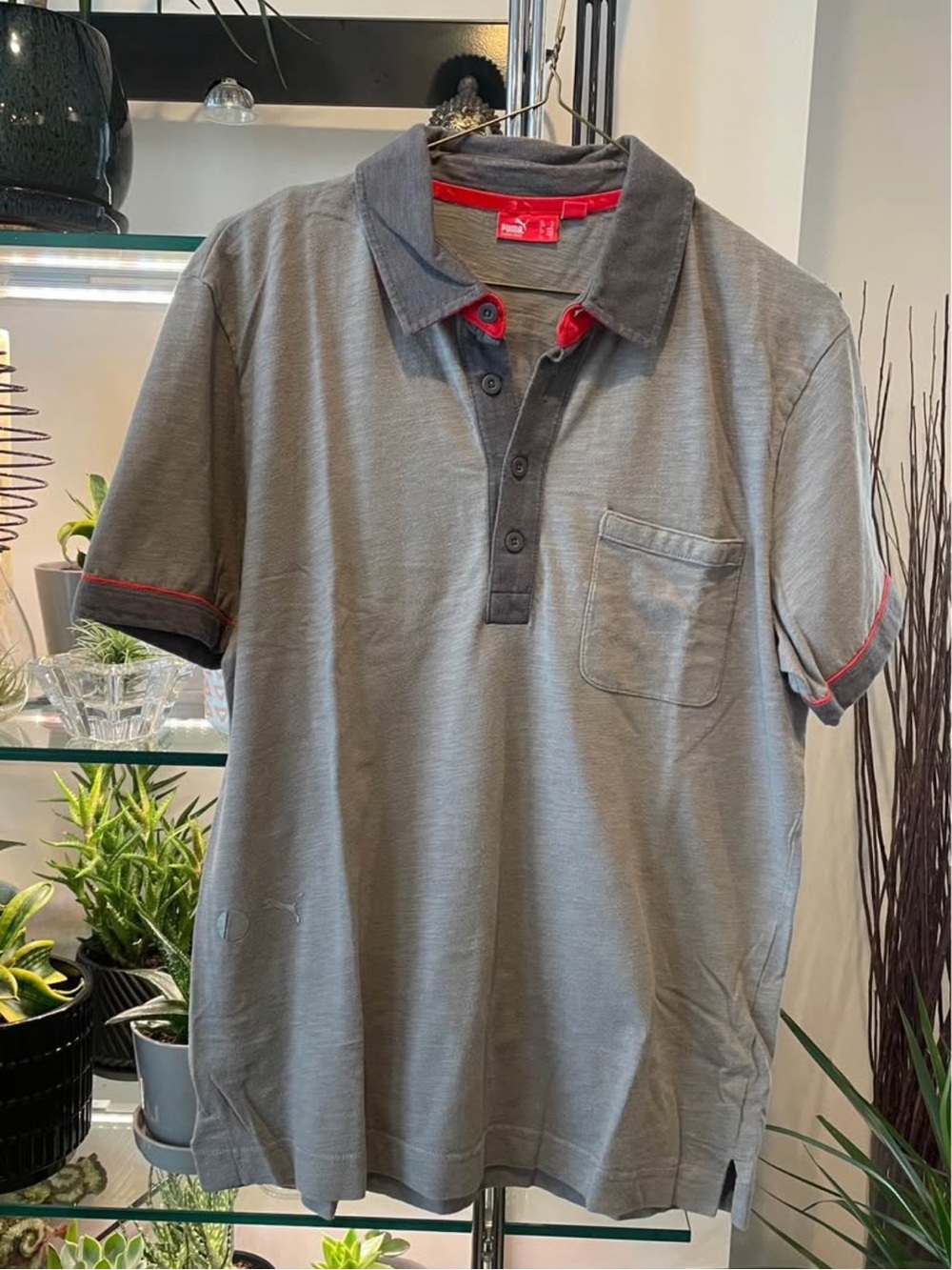 Ducati Men's Grey Polo with Red Accent Trim and subtle “Ducati” brand on back